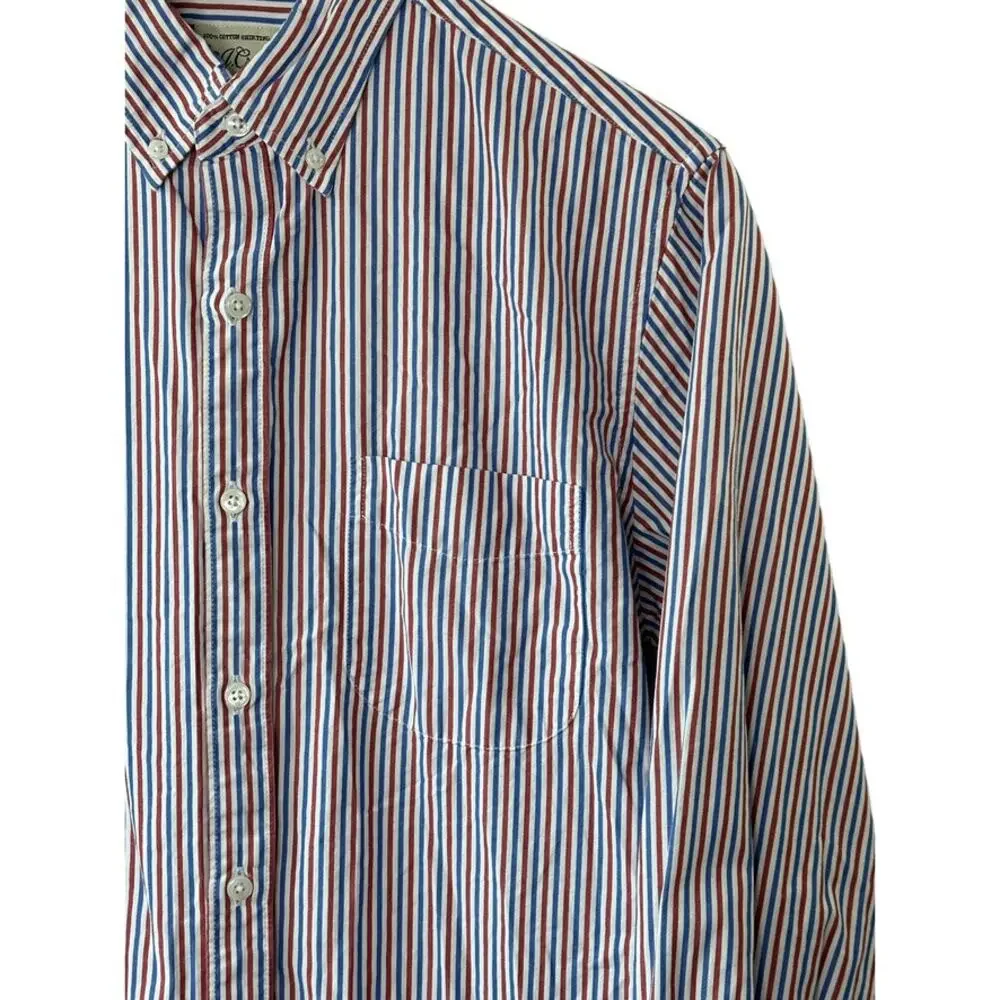 J. Crew Classic Fit Red & Blue Pin-Stripe Long Sleeve Button-Up Shirt Mens Small